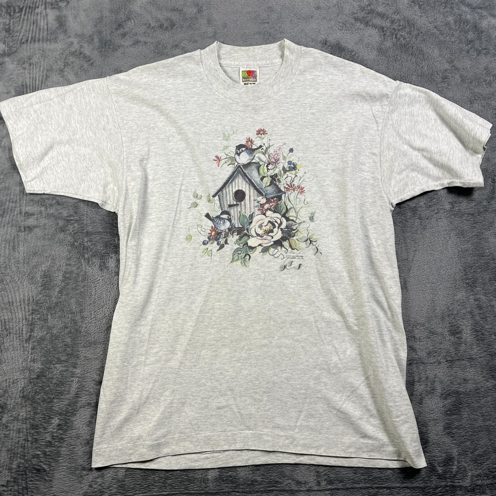 Vintage Fruit Of The Loom Best Top Women Large Heather Gray Charming Cottagecore